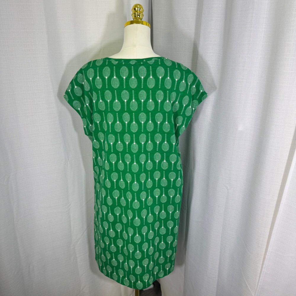 Boden Women Green Tennis Racket Print 100% Cotton Slub Shift Dress US 14 - Picture 4 of 14